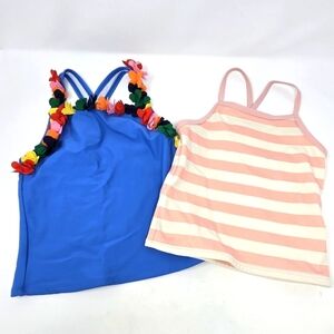 HANNA ANDERSSON LOT OF 2 BATHING SUIT TOPS TANKINI SWIM PINK STRIPE BLUE GIRLS 8